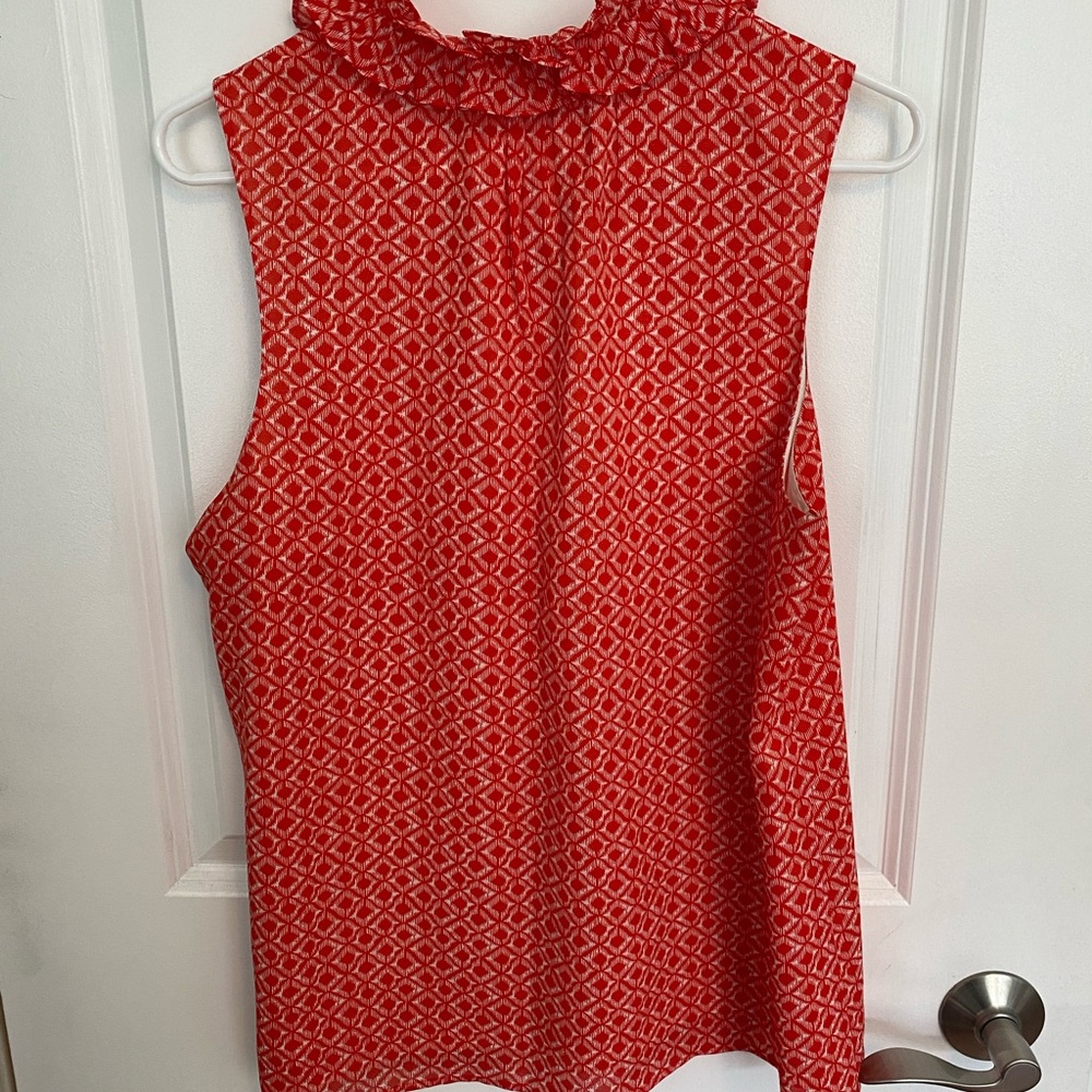 Jcrew ruffle neck top cream and coral